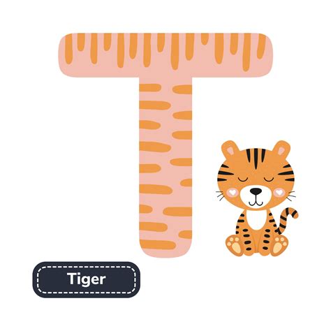 Kids Alphabet Letter T Cute Cartoon Tiger 2281712 Vector Art At Vecteezy