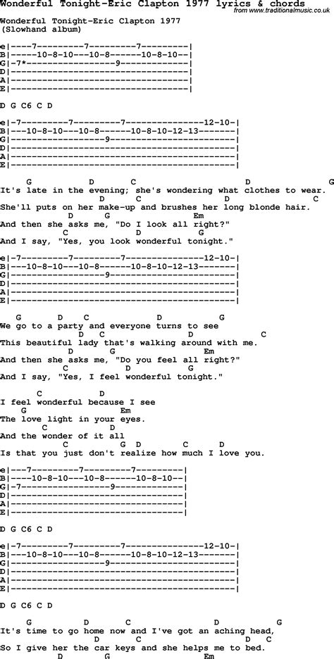 Wonderful Tonight Guitar Chords