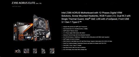 Gigabyte Z390 Aorus Elite Intel Z390 DDR4 USB 3.0, M.2, PCIe x16 ATX Motherboard | Z390 AORUS ...