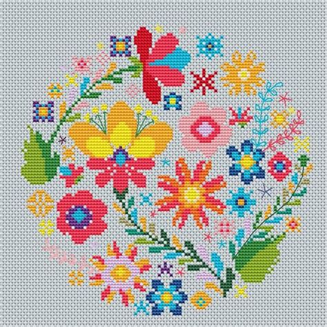 Folk Inspired Cross Stitch Pattern PDF Chart Traditional Art Digital