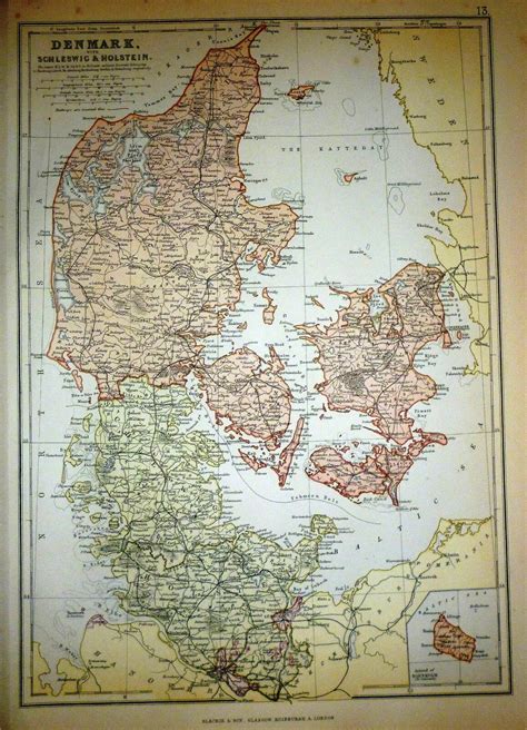 Large Victorian Map Denmark With Schleswig Holstein Ebay