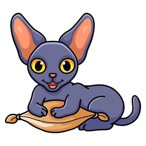 Desenho De Gato Peterbald Bonito No Travesseiro Vetor Premium