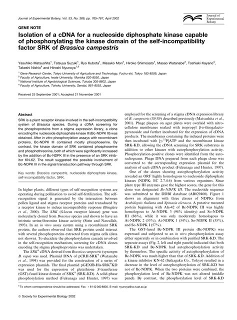 PDF Isolation Of A CDNA For A Nucleoside Diphosphate Kinase Capable