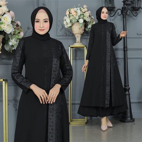 Jual GAMIS ABAYA TURKEY BORDIR BELAH SAMPING FULL HITAM MEWAH TERLARIS