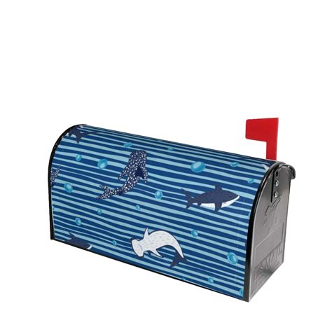 Lsque Sharks On White Blue Striped Mailbox Cover Standard Size