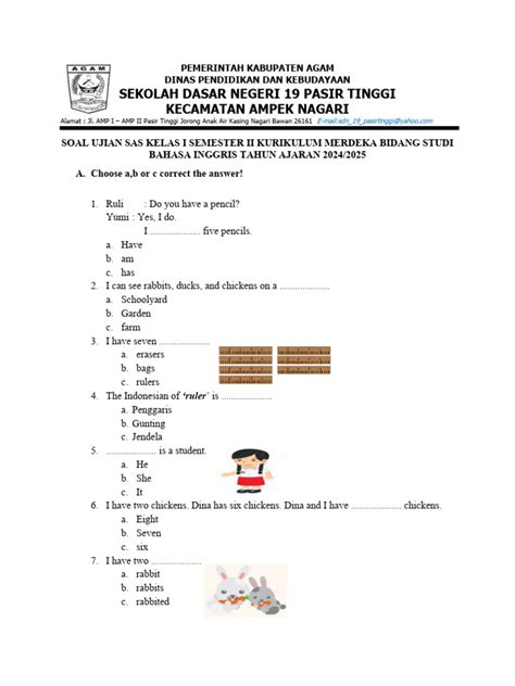Soal Ujian Sas Semester 2 Kelas 1 2024 Pdf