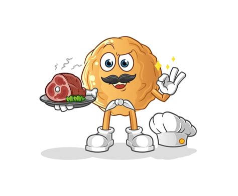 Premium Vector The Meatball Chef With Meat Mascot Cartoon Vector