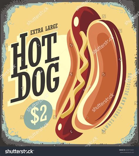 Hot Dog Retro Tin Sign Vintage Stock Vector (Royalty Free) 433715431