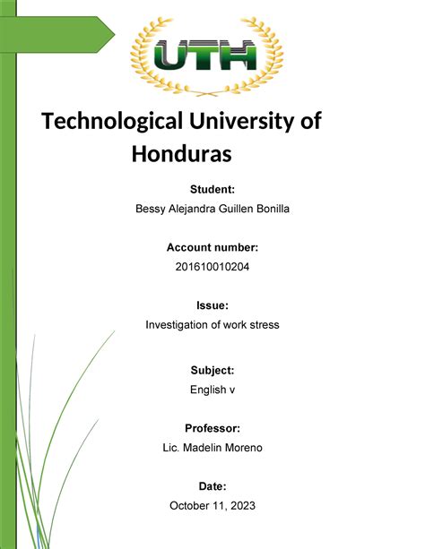 Third Home Work Tarea De Ingles V Technological University Of