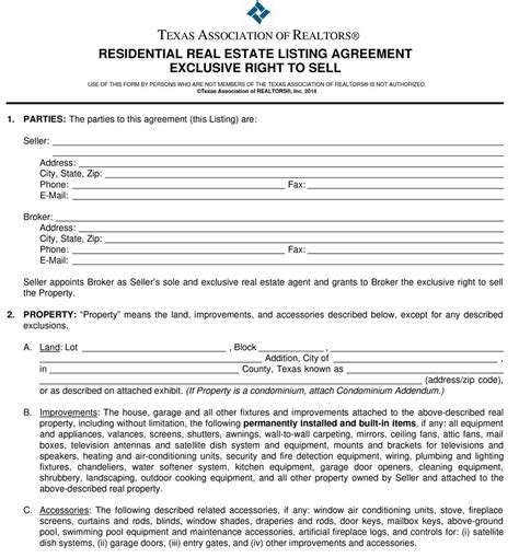 Exclusive Right To Sell Agreement Template Master Template