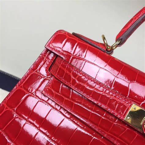 Fashion Hermes Ferrari Red Crocodile Shiny Leather Sellier Kelly