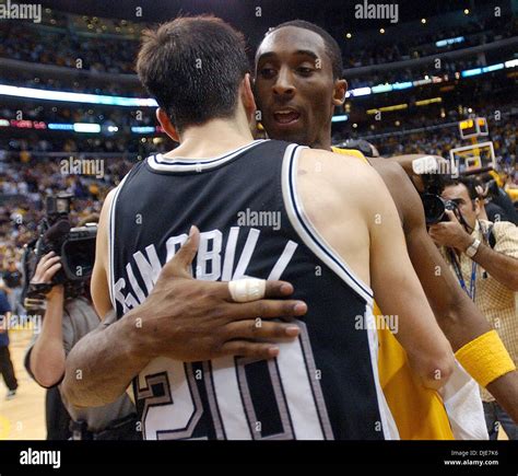 May 15 2004 Los Angeles CA USA Spurs Manu Ginobili Hugs Lakers