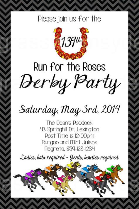 Kentucky Derby Party 139th Run For The Roses Diy Printable Invitation Bluegrass Whimsy