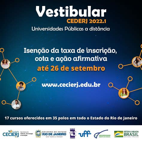 Abertas as inscrições para o Vestibular Cederj 2022 1 Universidade