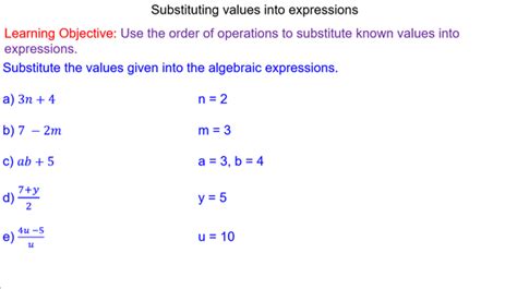 Algebraic Substitution Worksheet