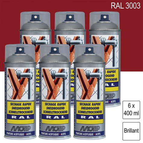 Lot de 6 Peintures aérosol RAL 3003 Rouge rubis brillant 400ml MOTIP