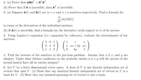 Solved 2 A Prove That AB T BTAT B Prove That If A Is