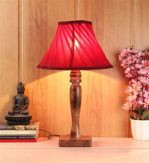 Buy Deigo Maroon Fabric Shade Night Lamp With Mango Wood Base By Foziq