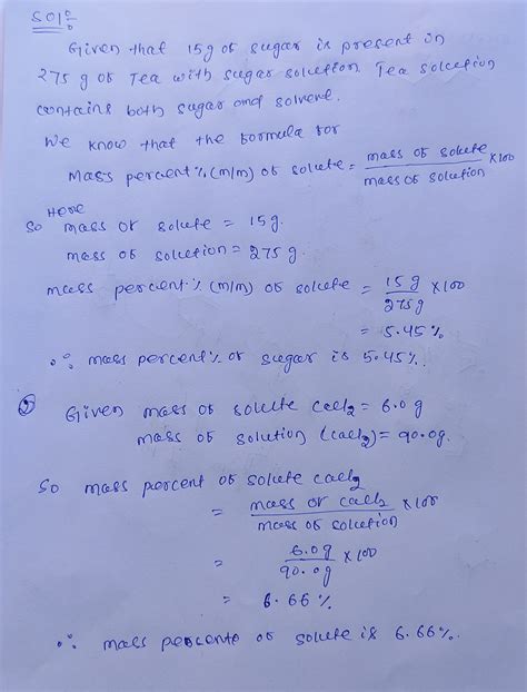 [solved] Calculate The Mass Percent M M Door Solute In Each Of The Course Hero