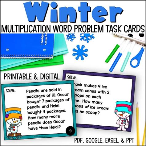 Winter Multiplication Word Problems Task Cards Curious Classroom