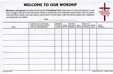 Church Attendance Form Google Search Sign In Sheet Pad Vinyl