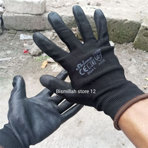 Jual Sarung Tangan Safety Kerja Palm Fit Hitam Pu Glove Berkendara Merk