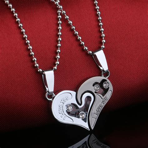 Colliers avec pendentif en cristal 2 pièces je t aime coeur brisé