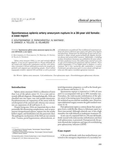 (PDF) Spontaneous splenic artery aneurysm rupture in a 38-year old ...