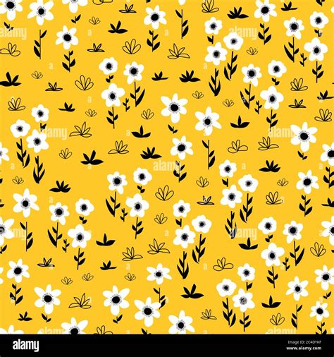 Seamless Flower Vector Pattern White Gold Yellow Black Bold Florals