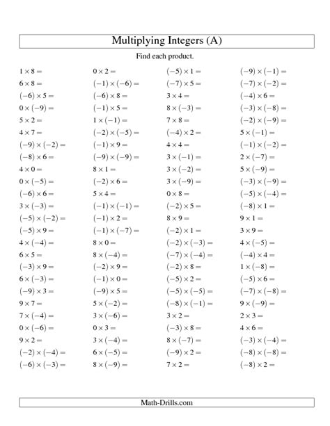 Grade 8 Integers Worksheet