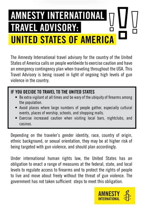 Did Amnesty International Issue Travel Advisory For Us After Shootings