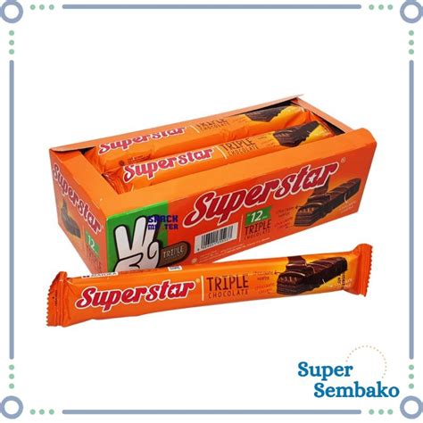 Jual SNACK WAFER SUPERSTAR TRIPLE COKLAT ISI 12 PCS BATANG Shopee