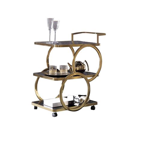 Modern Rolling 3 Tier Bar Cart On Wheel With Handle In Black And Brushed Gold Style A Homary