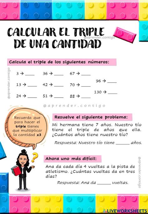 Calcular El Triple De Una Cantidad Worksheet Matematicas Tercero De