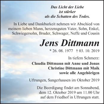 Traueranzeigen Von Jens Dittmann Abschied Nehmen De