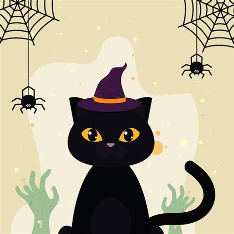 Gato Negro De Halloween Vector Premium