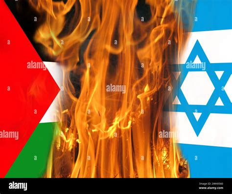 Israeli Palestinian Conflict Flag Of Palestine And Israel Burning In