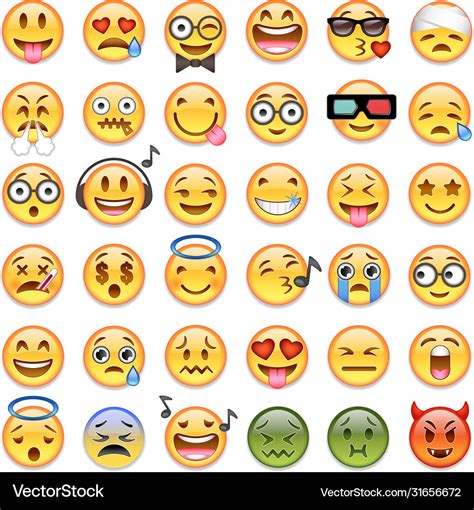 Big Set 36 Emojis Emoticons Royalty Free Vector Image