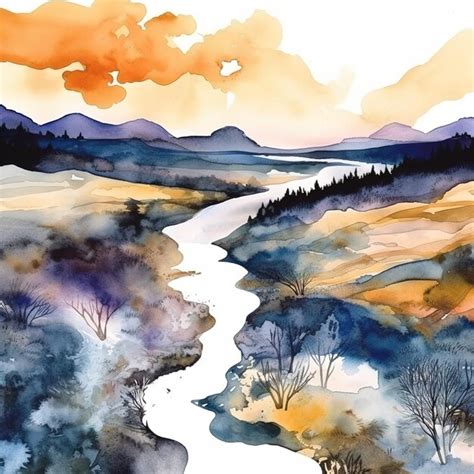 Premium Ai Image Abstract Watercolor Minimalist Landscape