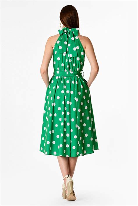 Shop Bow Tie Neck Polka Dot Print Crepe Halter Dress Eshakti