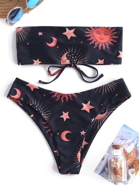 Off Zaful Lace Up Sun And Moon Bikini Set In Multi A Zaful