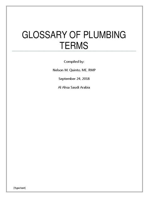 Comprehensive Plumbing Terms And Definitions Download Free Pdf