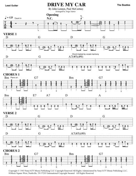 Drive My Car Arr Jorge Juárez By The Beatles Sheet Music For Guitar Tab At Sheet Music Direct