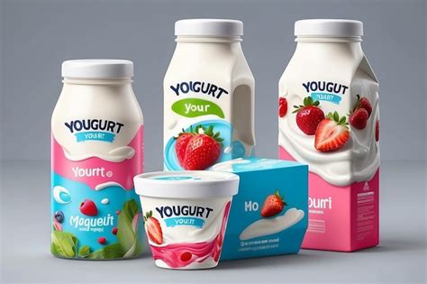 Set Of Yougurt Brand New Packaging Isolated Design For Milk Yogurt Or