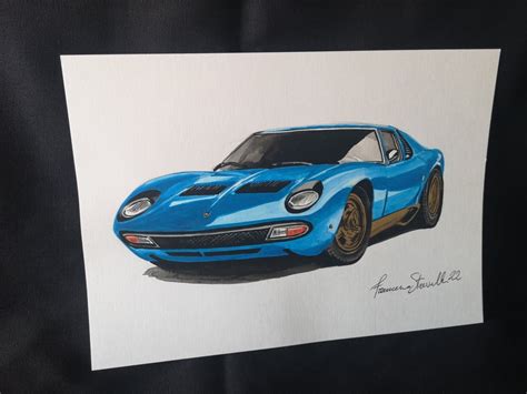 Picture Artwork Francesco Strevella Lamborghini Miura 21x29 7cm