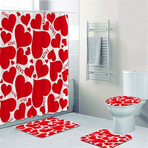 Praeter 4 Piece Romantic Digital Shower Curtain Set Valentines Day