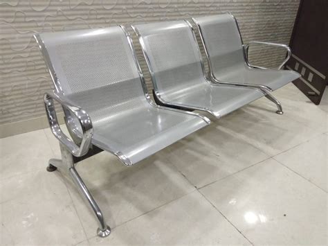 Stainless Steel Polish Finished Ss Three Seater Waiting Chair For