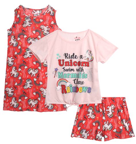 Delia S Girls Pajama Set 3 Piece Sleep Shirt Lounge Shorts And Nightgown 4 16