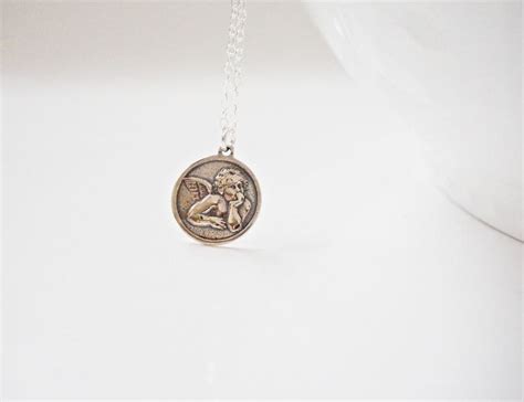 Guardian Angel Necklace Silver Angel Medallion Necklace - Etsy