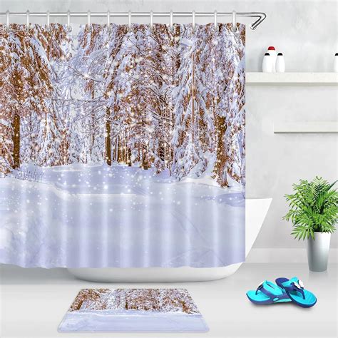 INPERCUST Winter Wonderland Forest Fabric Shower Curtain Transform